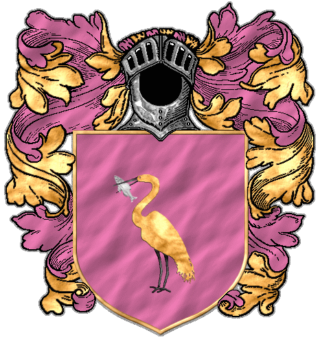 A golden heron, beaked and gammed black, standing with a silver fish in its beak, on pink