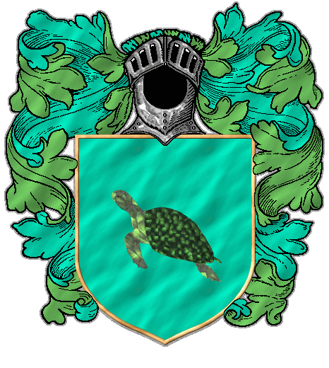 A dark green sea turtle on pale green