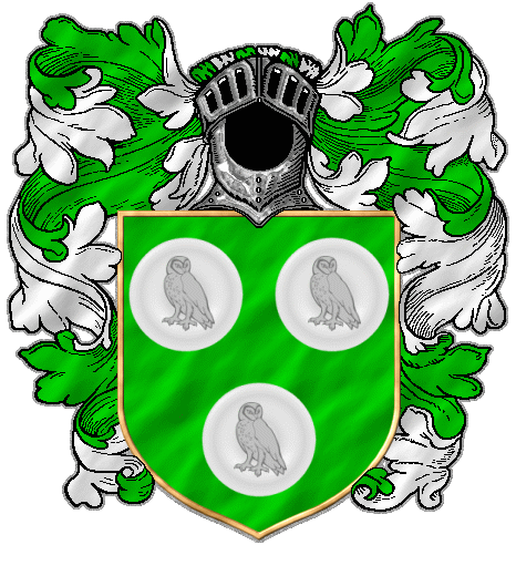 Three grey owls upon white plates on green