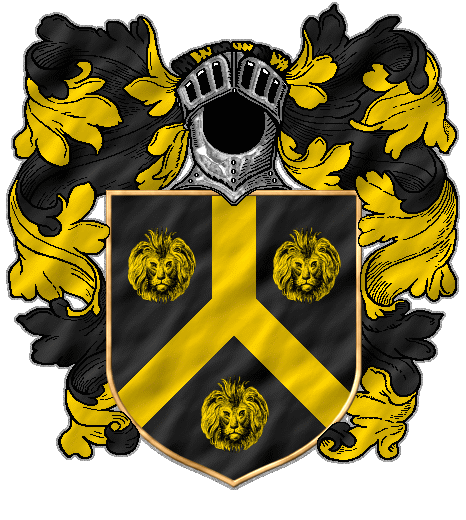 An inverted pall between 3 lion's heads, yellow on black