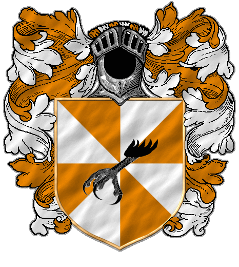 Orange and white gyronny, a black talon