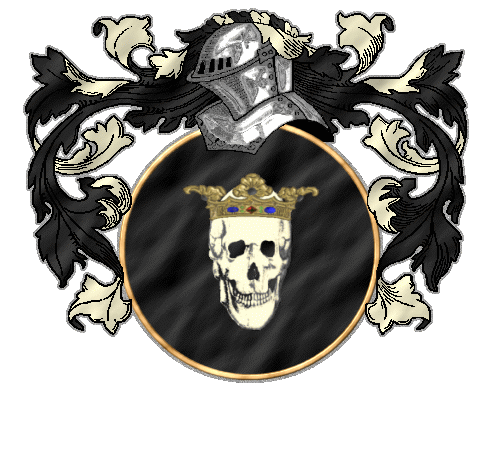A white skull crowned with gold on black