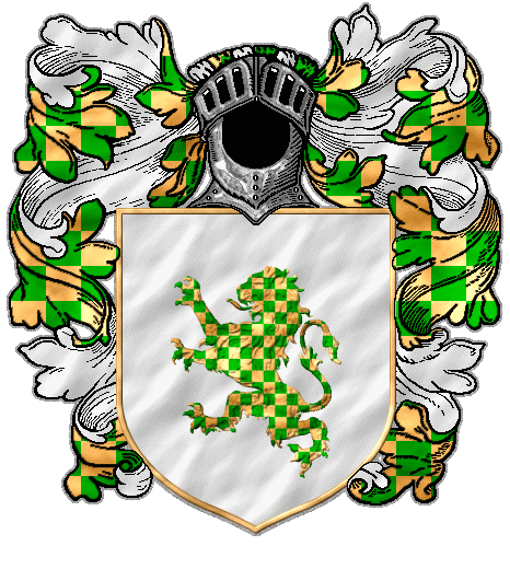 A lion, checkered green and gold, on white