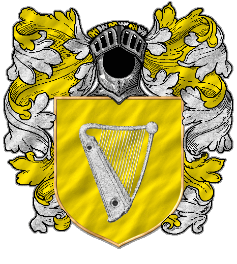 A silver harp on yellow
