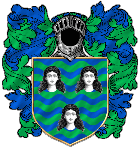 Three women's heads, white with black hair, on blue and green undy