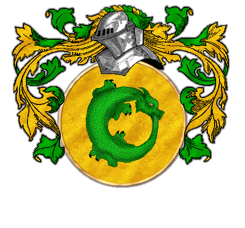 A green dragon biting its tail on gold