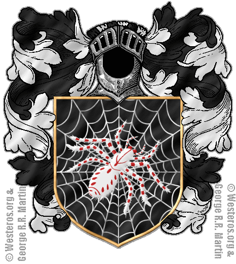 A white and red spider upon a silver web over black